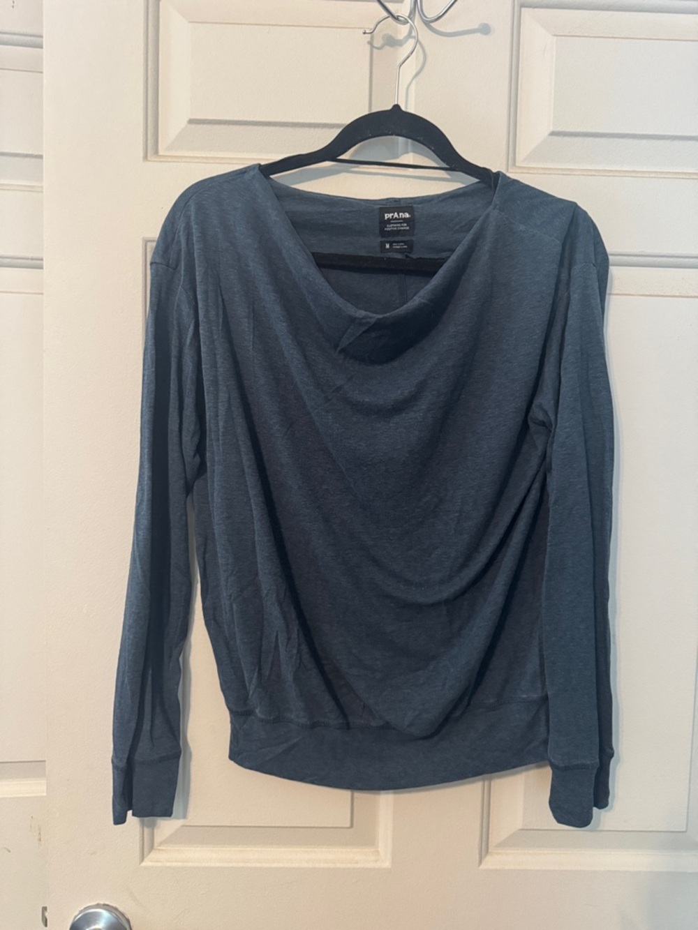 Prana Slate Blue Draped Cowl Neck Long Sleeve Top